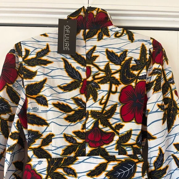 Floral African Print Long Sleeve Dress by Ofuure. Side Pockets, back Zip. Size M - Picture 6 of 13